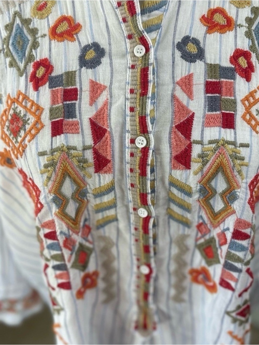 Johnny Was XXL Embroidered Boho Peasant Top Tunic Striped Floral Festival - Picture 6 of 7